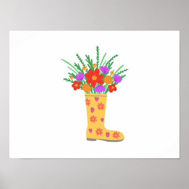 Poster Plantas coloridas vibrantes em botas (Frente)