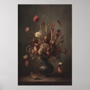 Poster Plantas Jarro E Florais Selvagens De Borboleta Em