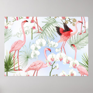 Poster Plantas tropicais e flores. Padrão sem costura, ba