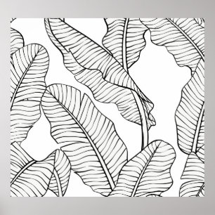 Poster Plantas tropicais, flores, esboço da selva.