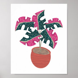 Poster Plantas Tropicais Rosa Monstera Arte Variada