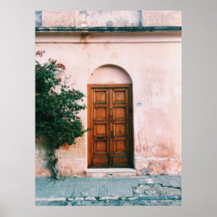 POSTER PLANTAS VERDES AO LADO DA PORTA DE MADEIRA