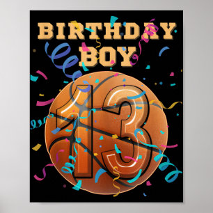 Poster Plaque de aniversário de 13 anos para menino, basq