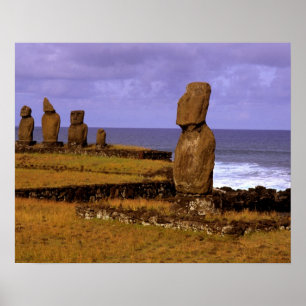 Pôster Plataforma Tahai Estátua Moai Abstratos Páscoa