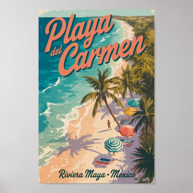 Poster Playa del Carmen Beach Illustration Travel Art (Frente)