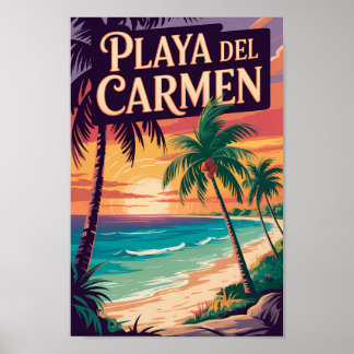 Poster Playa del Carmen Illustration Travel Art Vintage