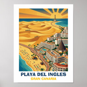 Poster Playa del Ingles Maspalomas Gran Canaria Vintage
