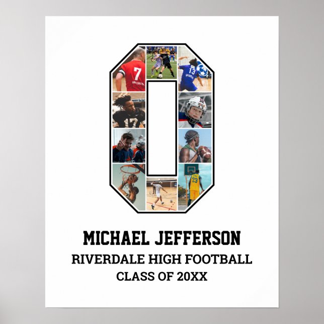 Poster Player Number 0 Senior Sports Team Photo Collage (Frente)