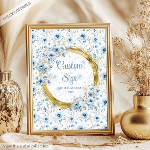 Poster Playsty flores azuis, dourado costume de bebê