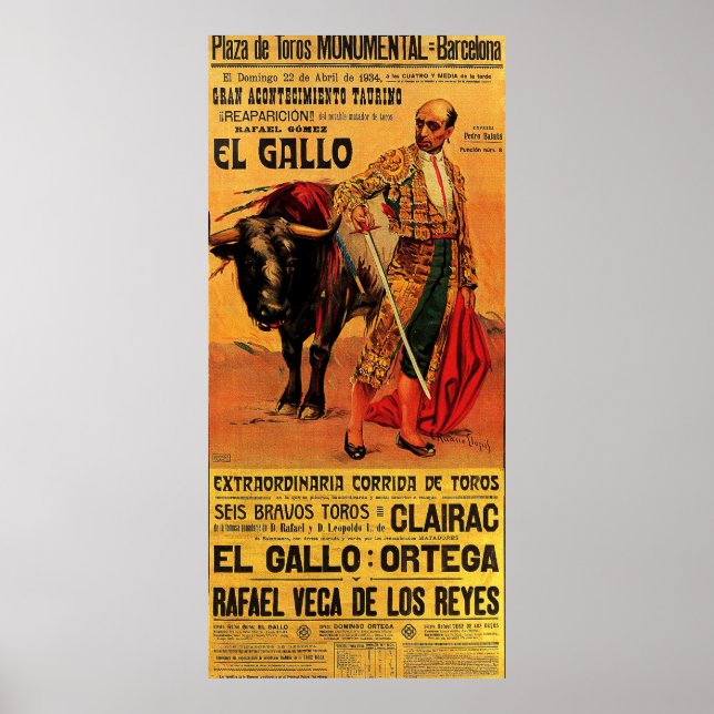 Poster Plaza del toros, toureiro, Barcelona, colheita (Frente)