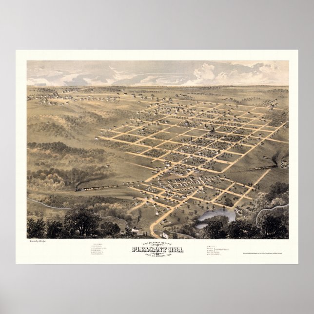 Poster Pleasant Hill, MO Panorâmica Map - 1869 (Frente)