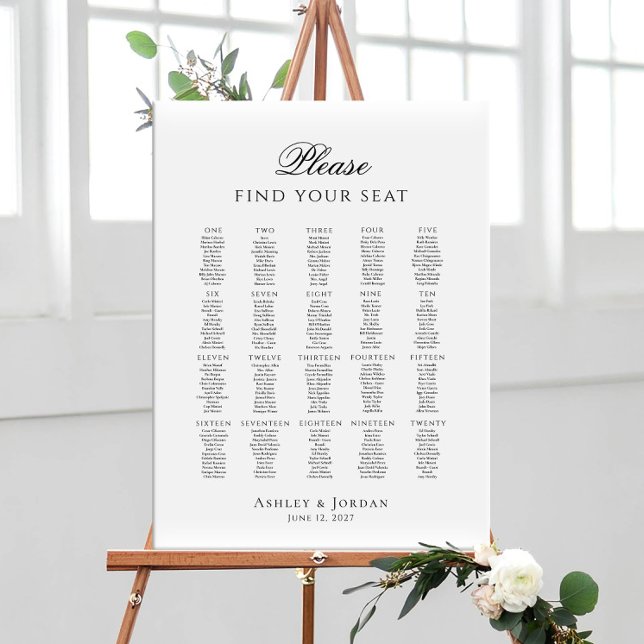 Poster Please Find Your Seat up to 20 tables seating plan (Criador carregado)