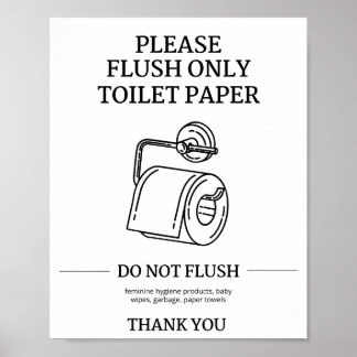 Poster Please Flush Only Toilet Paper Instructional 