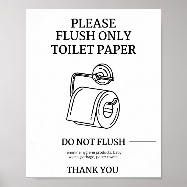 Poster Please Flush Only Toilet Paper Instructional  (Frente)