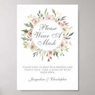 Poster Please Wear a Mask Floral Pink Elegant Wedding