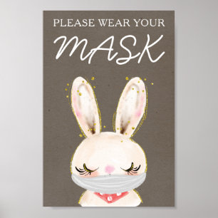 Poster Please Wear A Mask Sign, Mask Required, Bunny Post