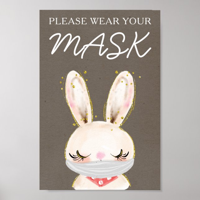 Poster Please Wear A Mask Sign, Mask Required, Bunny Post (Frente)