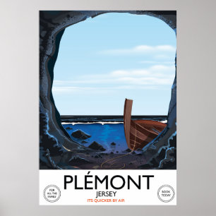 Poster Plémont Caves, Jersey viagens vintage