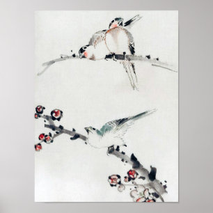 Poster Plum Blossoms and Birds, Hokusai, Ukiyo-e