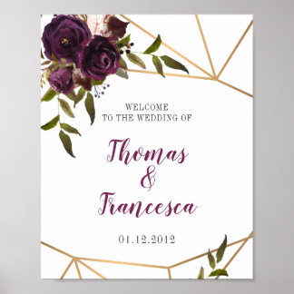 Poster Plum Floral Faux Dourado Sinal Geométrico 8x10