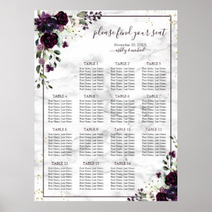 Poster Plum Purple Dourado Sentado De Casamento De Mármo