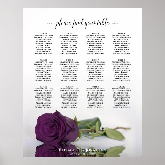 Poster Plum Purple Rosa 12 Gráfico de Casamento de Mesa (Frente)