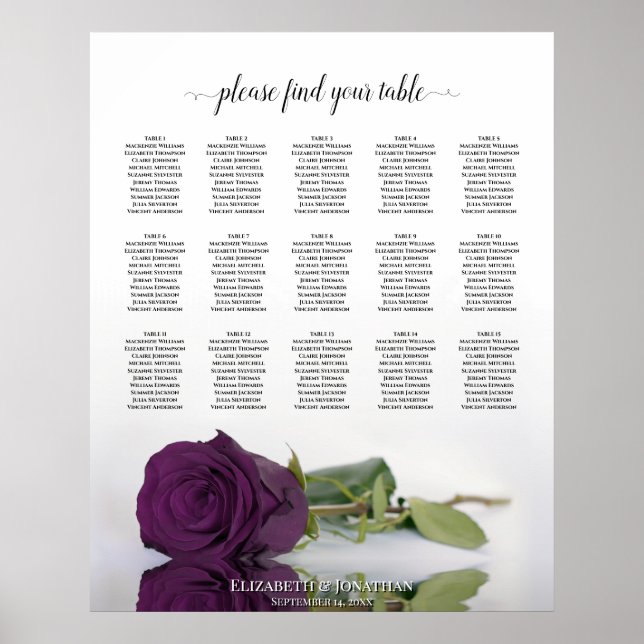 Poster Plum Purple Rosa 15 Gráfico de Casamento de Mesa (Frente)