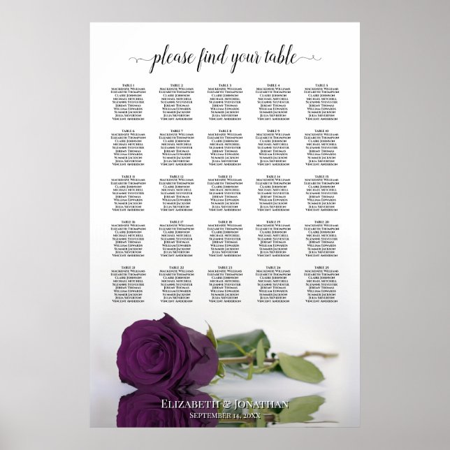 Poster Plum Purple Rosa 25 Gráfico de Casamento de Mesa (Frente)