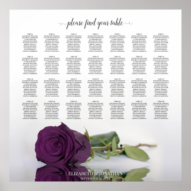 Poster Plum Purple Rosa 28 Gráfico de Casamento de Mesa (Frente)