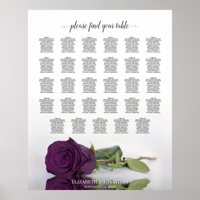 Poster Plum Purple Rosa 29 Gráfico de Casamento de Mesa (Frente)