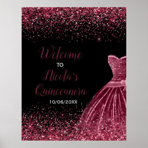 Poster Plum Purple Vress Faux Glitter Quinceanera Bem-vin