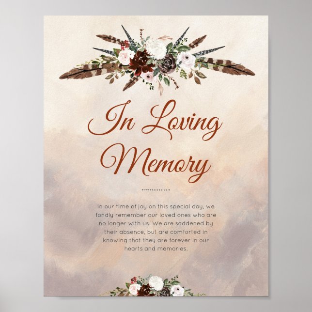 Poster Plumas Rústicas da Floresta e Flora em Flor (Frente)