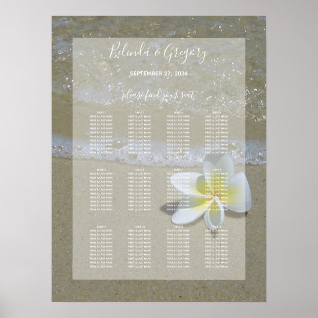 Poster Plumeria Frangipani On Sand Wedding Seating Chart (Frente)