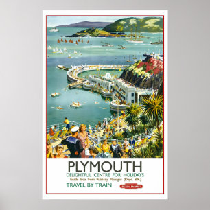 Poster Plymouth Devon Reino Unido Grã-Bretanha Viagem Ant