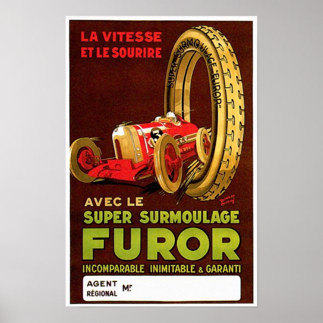 Poster Pneus Furor ~ Ad. Pneus Automóveis Vintage (Frente)