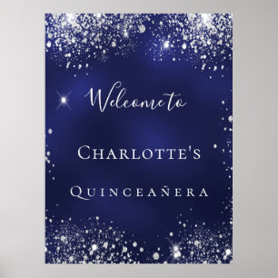 Poster Pó azul de Quinceanera prata poeira bem-vinda