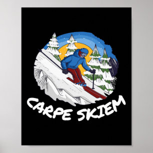Poster Pó Divertido Esquiando Carpe Skiem