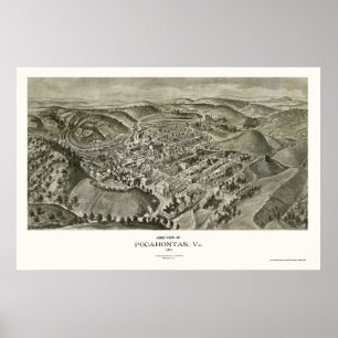 Pôster Pocahontas, mapa panorâmico do VA - 1911