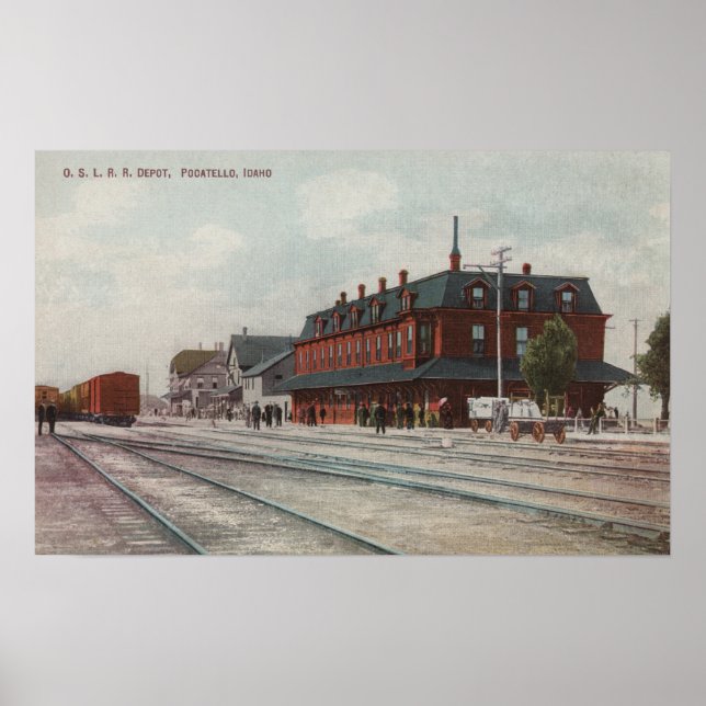 Poster Pocatello, ID - Comboios e Pessoas em volta do tre (Frente)