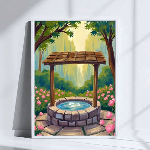 Poster Poço dos Desejos Arte Mágica Floral da Floresta