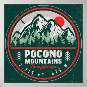 Poster Pocono Mounts PA Retro Sunset Souvenirs