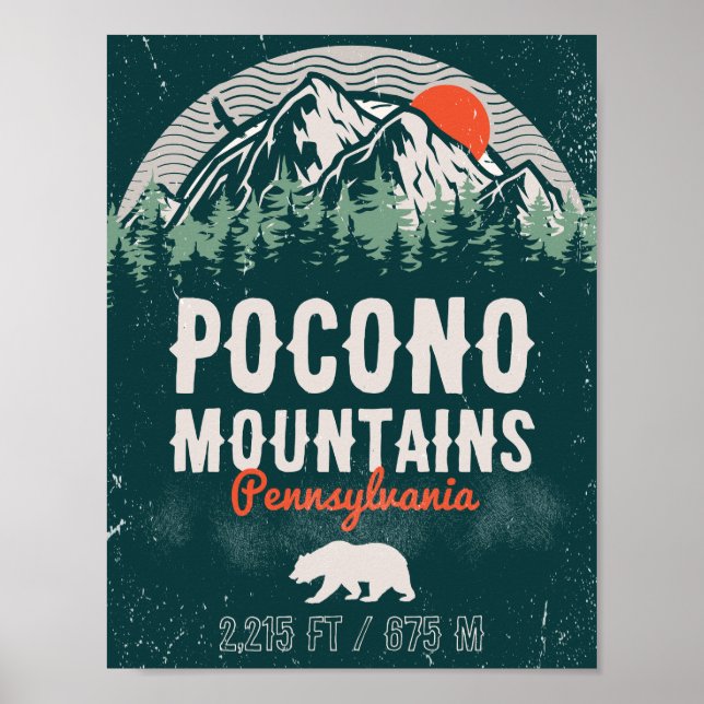 Poster Poconos Pennsylvania PA Mountain Gift Retro (Frente)