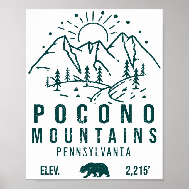 Poster Poconos Retro Pensilvânia, Montanhas 60 (Frente)