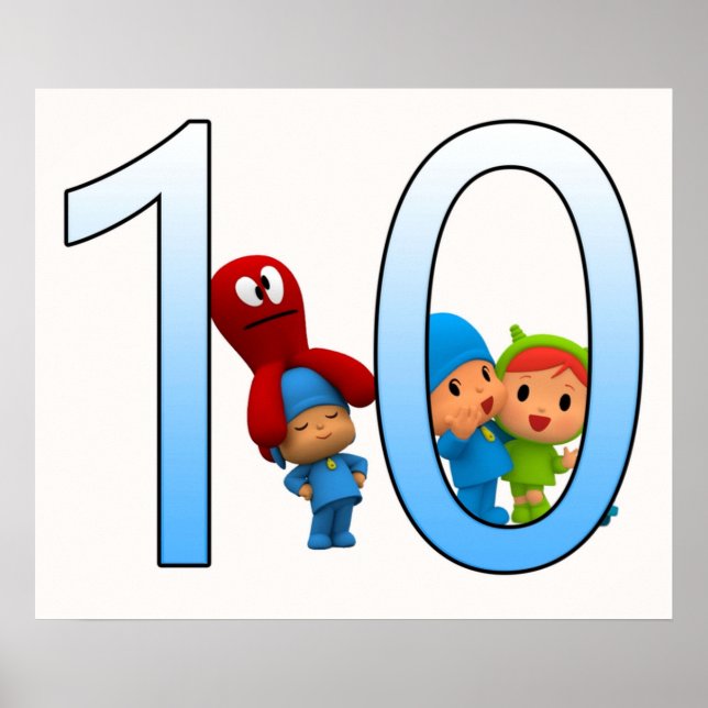 Poster Pocoyo funny kids birthday 10th boy and girlcostum (Frente)