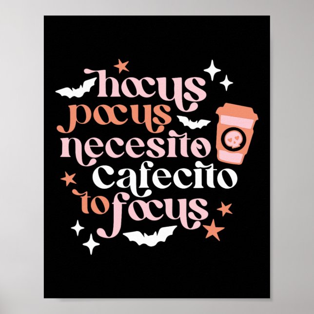 Poster Pocus Necesito Cafecito Para Focar Café Halloween (Frente)