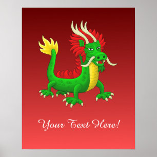 Poster Poderoso Dragão Azulado Chinês