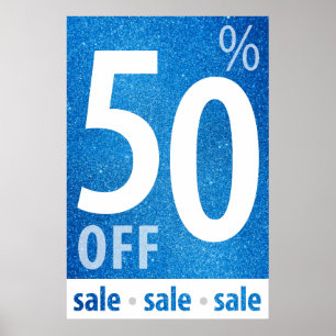 Pôster Poderoso sinal de 50% OFF SALE Brilho Azul