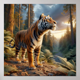 Poster Poderoso Tigre Bengala na Selva Selvagem