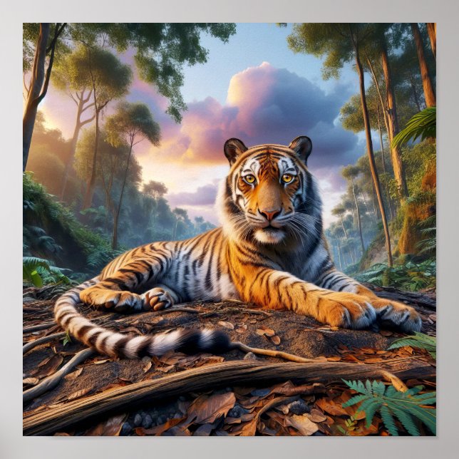 Poster Poderoso Tigre Bengala na Selva Selvagem (Frente)