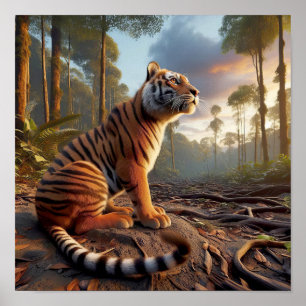 Poster Poderoso Tigre Bengala na Selva Selvagem